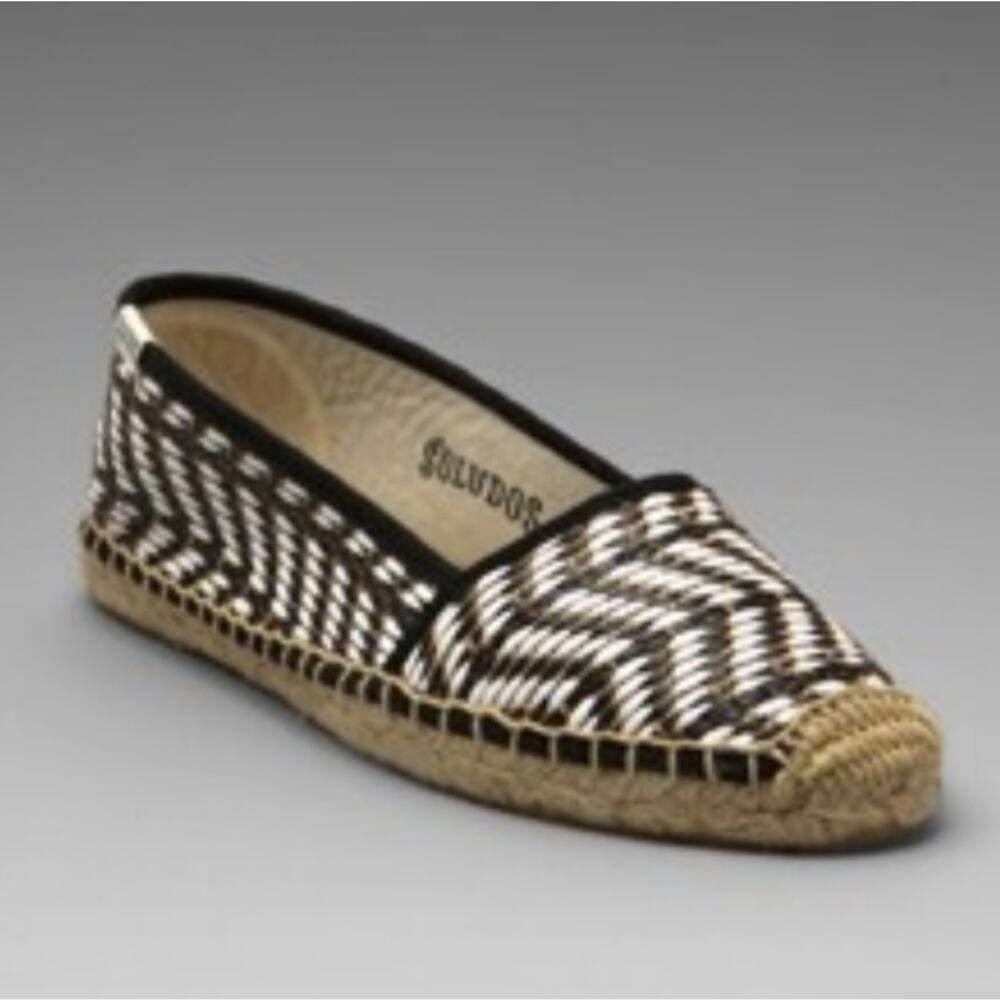 SOLUDOS x REVOLVE Black White Woven Raffia Slip On Flats Low Cut Espadrilles 36